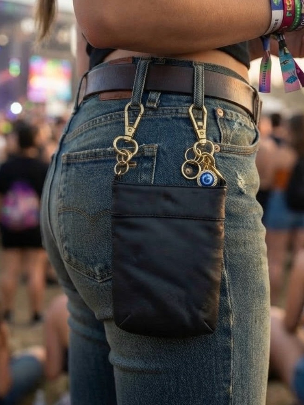 Black Faux Leather Biker/Concerts
Pouch/Phone Holder- Hip Clip
4.5"x6"